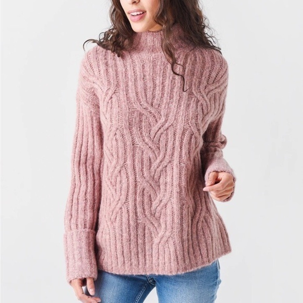 Vince Alpaca Wool Blend Cable Knit Funnel Neck Sweater Rose Mauve S